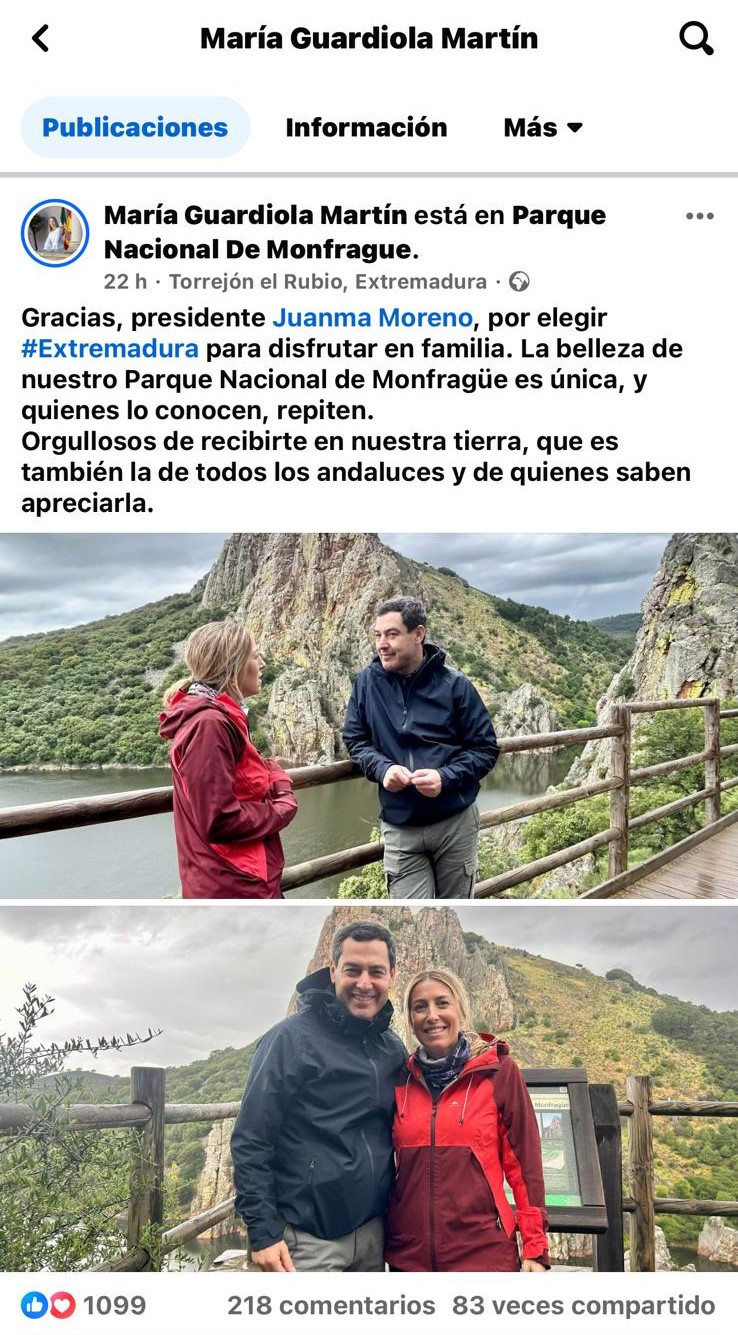 Post de Maru00eda Guardiola en su perfil de Facebook.