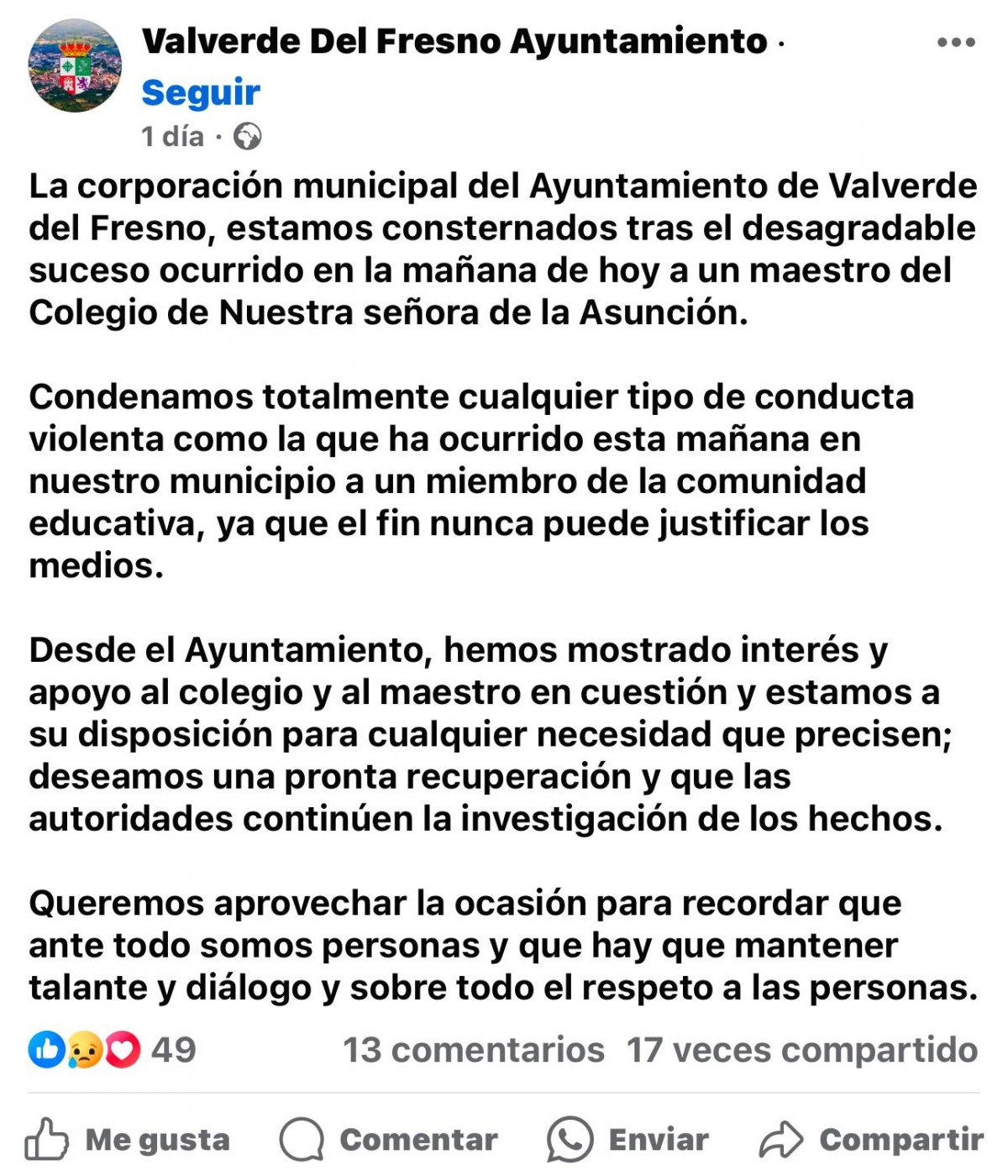 Comunicado Ayto. Valverde del Fresno.