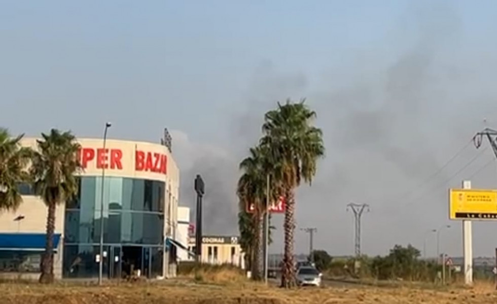 Bomberos y efectivos del Infoex sofocan un incendio en la carretera que une Moraleja y Coria