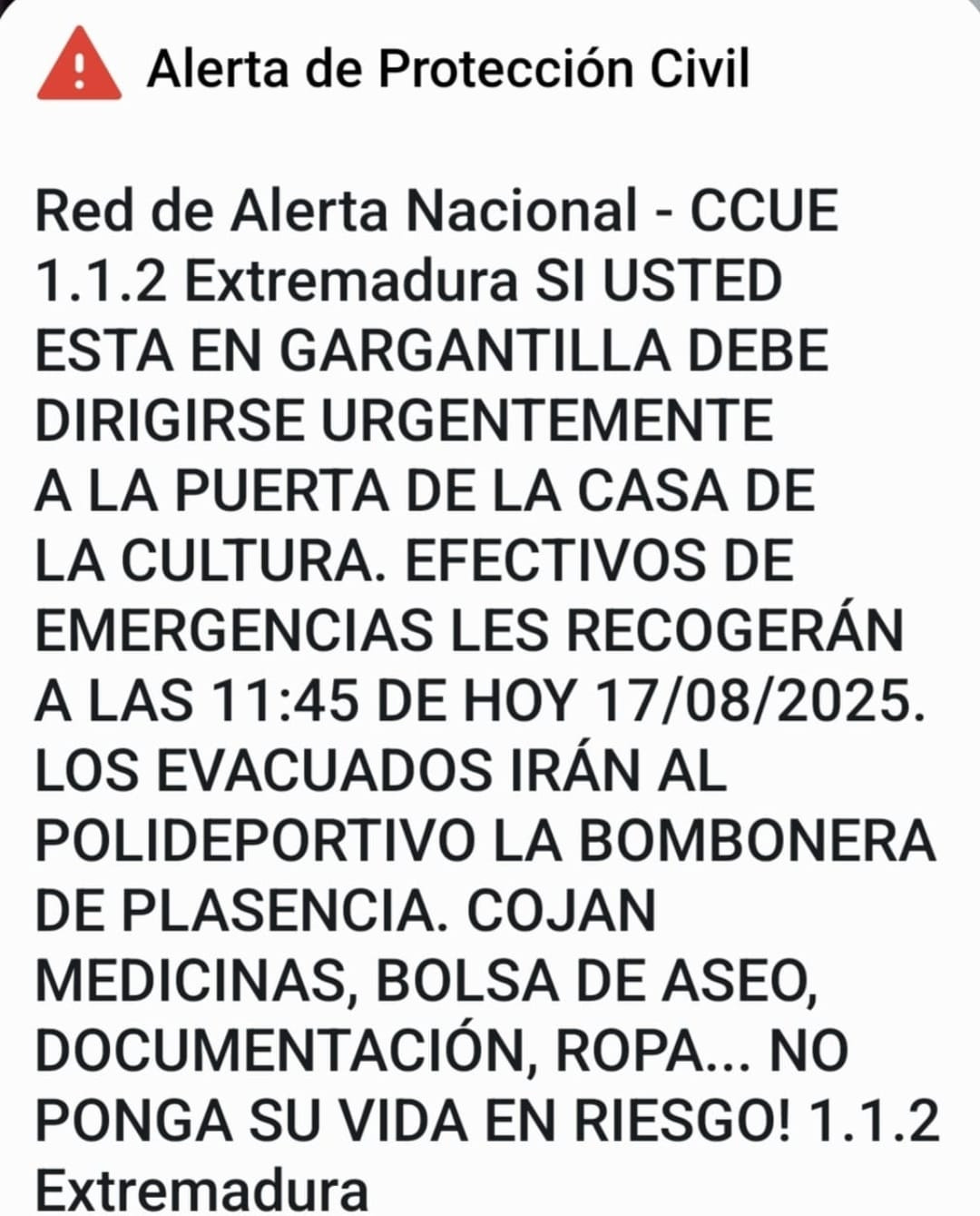 Incendio jarilla es alert mensaje 