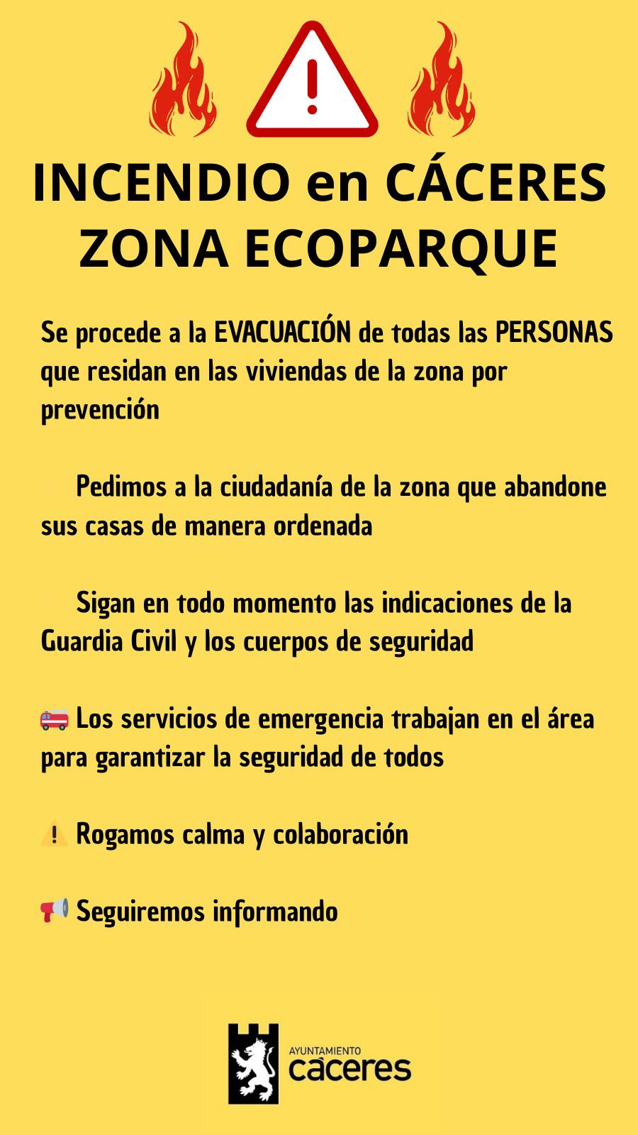 Incedio ecoparque caceres