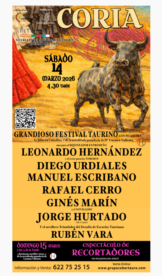 FIT CORIA 26 CARTEL TOROS FERIA TORO CORIA
