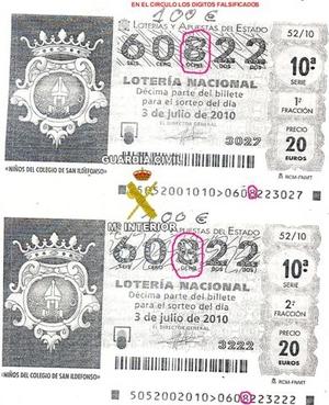 La Guardia Civil detiene a un vecino de Castuera acusado de falsificar décimos de lotería y cobrarlos