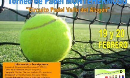 Montehermoso acogerá el fin de semana del 19 y 20 de febrero el tercer torneo de pádel «Valle del Alagón»