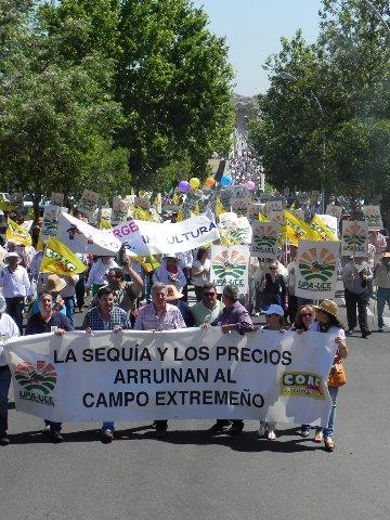 Más de 2.000 agricultores, según los convocantes, reclaman en Mérida medidas «reales» frente a la sequía