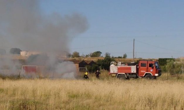 Un incendio de pastos, al parecer provocado, afecta a una parcela en la zona de las Zorreras de Moraleja