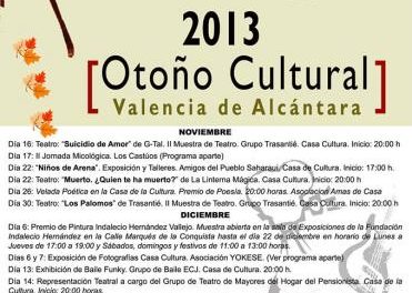 El otoño cultural llega a Valencia de Alcántara con más de 20 actividades para todas las edades