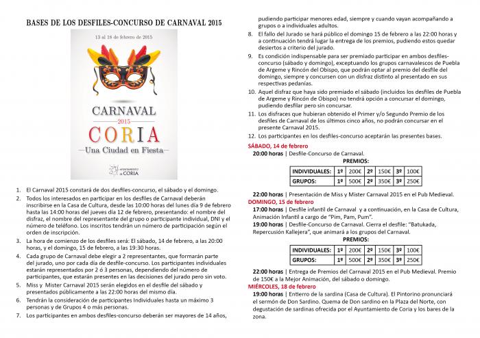 El Ayuntamiento de Coria reparte más de 3.000 euros entre los ganadores de los desfiles de Carnaval