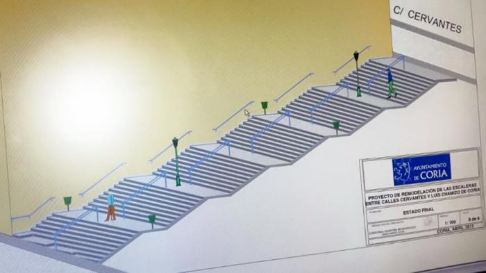 Diputación de Cáceres invierte más de 78.000 euros en la reforma de las escaleras de la calle Cervantes en Coria