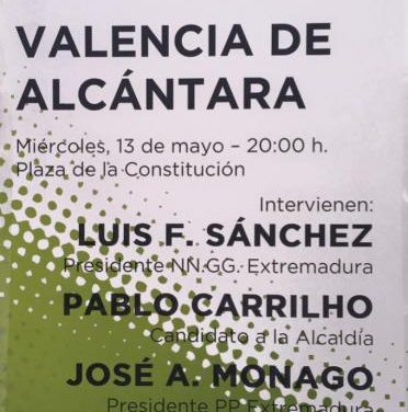Monago acompañará este miércoles en un mitin al candidato del PP a la alcaldía de Valencia de Alcántara