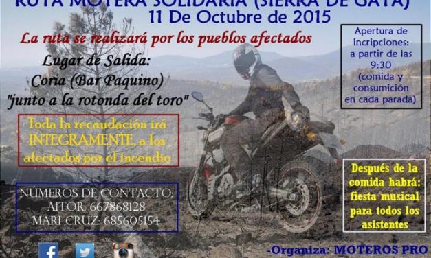 Una ruta motera solidaria recorrerá el 11 de octubre los municipios afectados por el incendio de Sierra de Gata