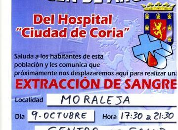 La Hermandad de Donantes de Sangre Virgen de Argeme de Coria realizará extracciones en Moraleja