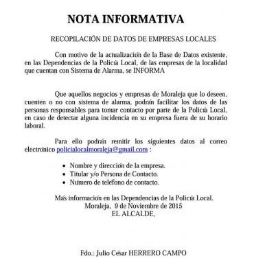 Policía Local de Moraleja hace un llamamiento a los comerciantes para añadir sus contactos a la base de datos