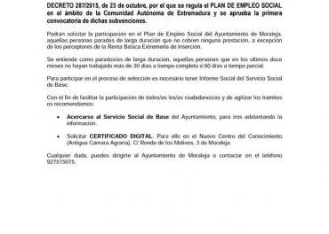 El Ayuntamiento de Moraleja anima a los parados de larga duración a inscribirse en el Plan de Empleo Social