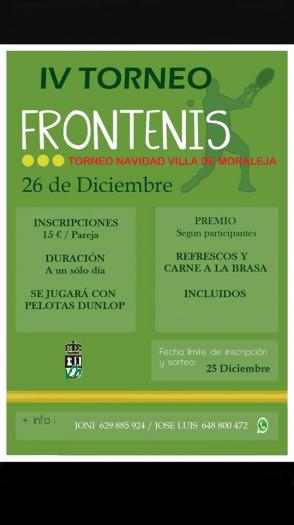 La nueva edición del Torneo de Frontenis de Navidad Villa de Moraleja se disputará el próximo día 26