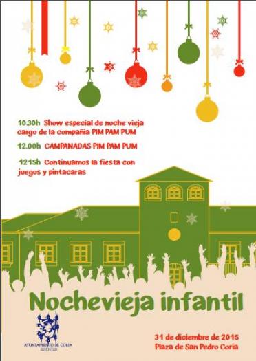 El Ayuntamiento de Coria celebrará la «Nochevieja infantil» en la Plaza de San Pedro con música y juegos