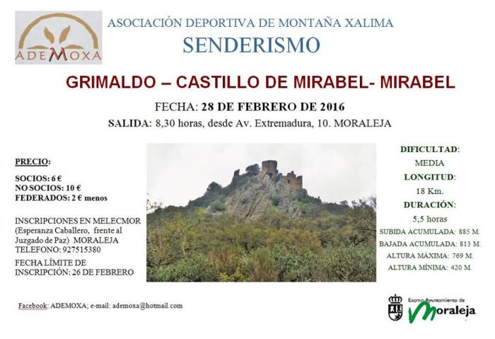 La Asociación Xálima de Moraleja organiza una ruta senderista de Grimaldo a Mirabel este domingo