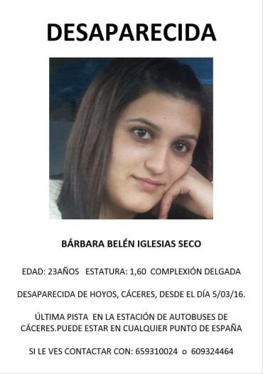 Buscan a una joven de la localidad de  Hoyos desaparecida desde este fin de semana en Cáceres