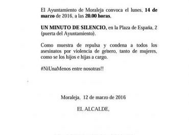 Moraleja convoca este lunes un minuto de silencio como muestra de rechazo a la violencia de género