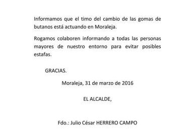El consistorio de Moraleja alerta de que el timo del gas se está llevando a cabo en el municipio