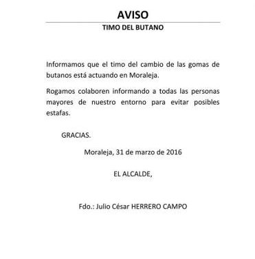 El consistorio de Moraleja alerta de que el timo del gas se está llevando a cabo en el municipio