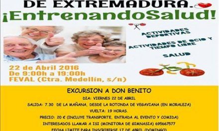 Los mayores de Moraleja podrán participar el día 22 en Don Benito en el encuentro «Entrenando Salud»