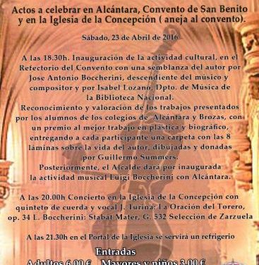 El Convento de San Benito será el escenario de la IV Actividad Musical Alcántara con Luigi Boccherini