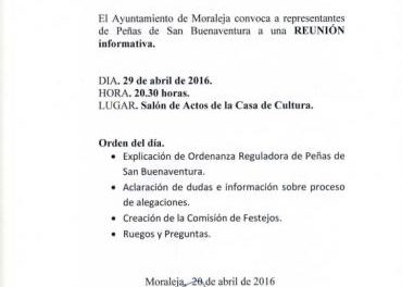 Moraleja acercará a la ciudadanía la normativa de peñas de San Buenaventura el próximo viernes