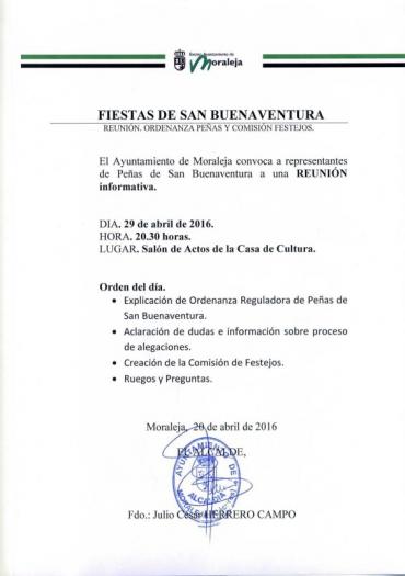 Moraleja acercará a la ciudadanía la normativa de peñas de San Buenaventura el próximo viernes