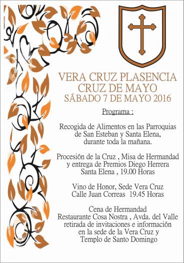 La cofradía de la Vera Cruz de Plasencia celebrará este sábado la Cruz de Mayo con una recogida de alimentos