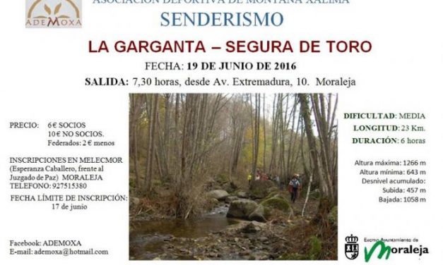 Ademoxa pondrá fin este domingo a su calendario de rutas con un recorrido por La Garganta de Segura de Toro