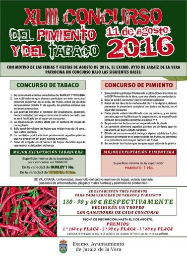 Jaraíz de la Vera repartirá más de 600 euros en el XLIII del Concurso del Tabaco y del Pimiento