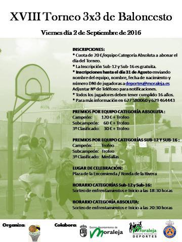 El Complejo Deportivo de Moraleja acoge hoy la XVIII edición del Torneo 3×3 de Baloncesto