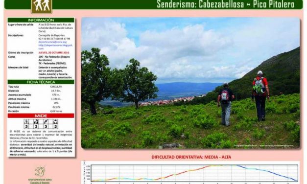 Coria dará comienzo al calendario senderista el día 23 con la ruta «Cabezabellosa-Pico Pitolero»