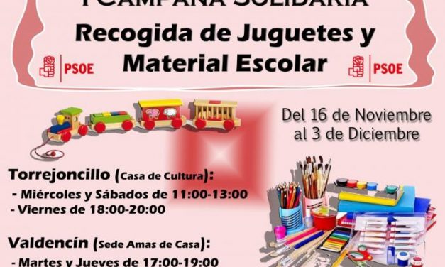 El PSOE de Torrejoncillo pondrá en marcha una campaña para recoger juguetes y material escolar