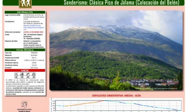 El departamento de Deportes de Coria prepara ya la ruta senderista de subida del Belén al monte Jálama