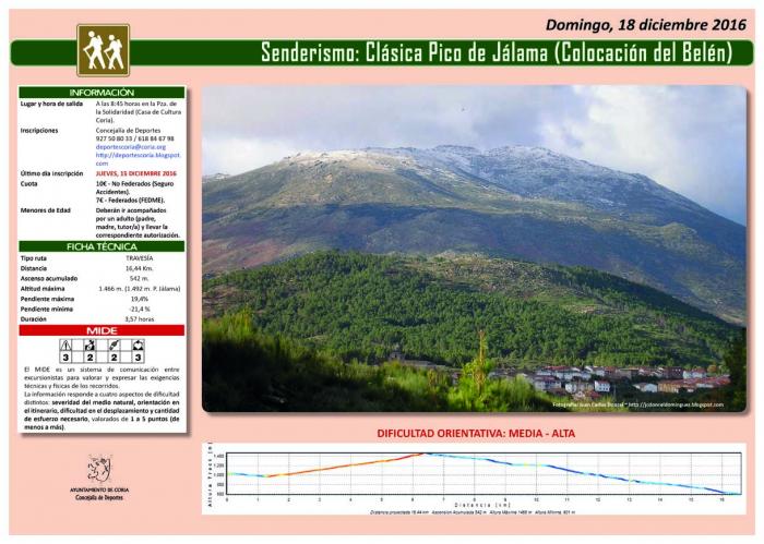 El departamento de Deportes de Coria prepara ya la ruta senderista de subida del Belén al monte Jálama