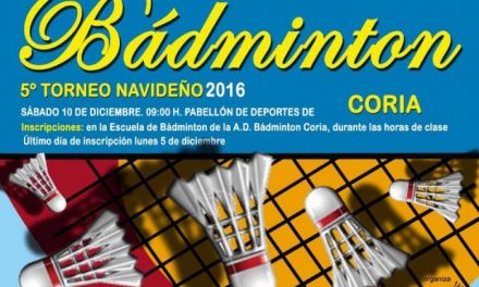 La V edición del torneo de Bádminton de Coria tendrá lugar el próximo día 10 en el Pabellón Municipal