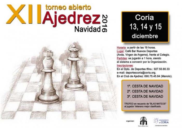 El XII torneo abierto de ajedrez se llevará cabo del 13 al 15 de diciembre en el bar Nuevos Deportes de Coria