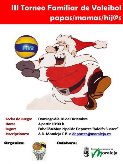 El III Torneo Familiar de Voleibol se celebrará el próximo día 18 en el Pabellón Municipal de Moraleja