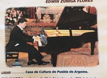 Puebla de Argeme acogerá este martes un concierto solidario a cargo del pianista cacereño Edwin Zúniga