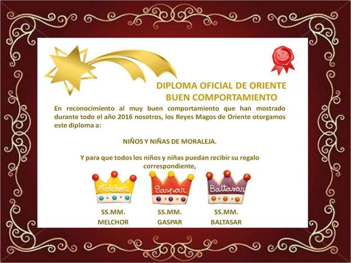 Los Reyes Magos otorgan un diploma oficial al buen comportamiento mostrado por los niños de Moraleja