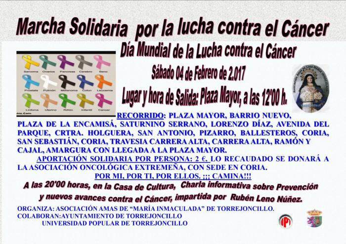 Torrejoncillo acogerá el día 4 de febrero una marcha solidaria para luchar contra el cáncer