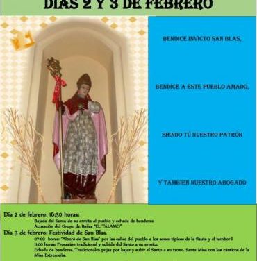 Casillas de Coria celebrará las fiestas en honor a San Blas con citas religiosas y música de tamboril