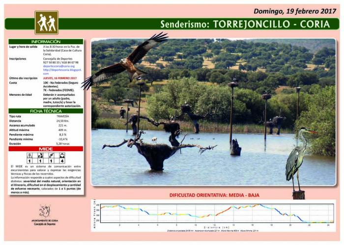 Coria llevará a cabo la ruta senderista denominada «Torrejoncillo-Coria» el próximo día 19