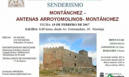 Arroyomolinos y Montánchez serán el destino de la próxima ruta senderista de Ademoxa