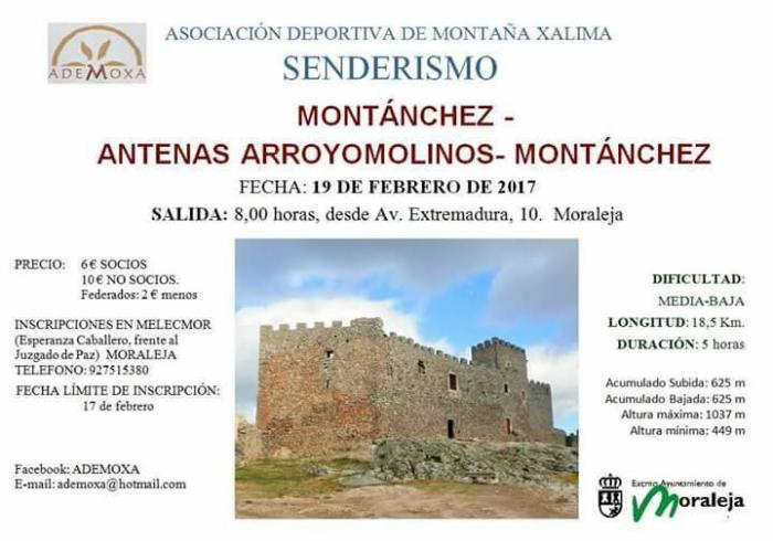 Arroyomolinos y Montánchez serán el destino de la próxima ruta senderista de Ademoxa