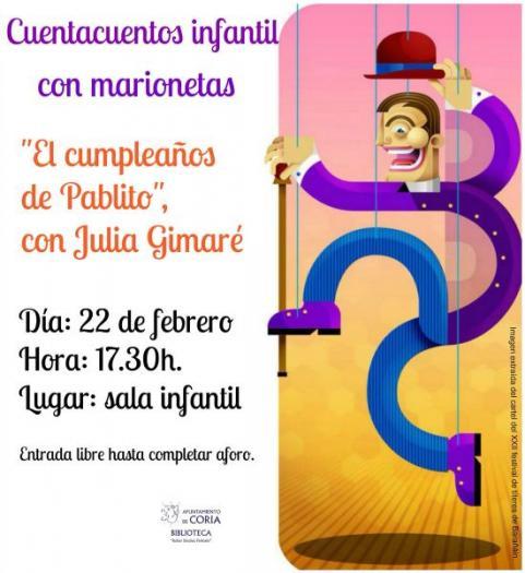 Coria acogerá el cuentacuentos infantil «El cumpleaños de Pablito» el próximo miércoles
