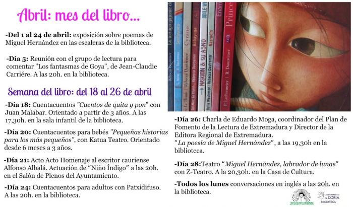Coria celebrará el «Mes del Libro» con cuentacuentos, charlas y teatro en la biblioteca municipal