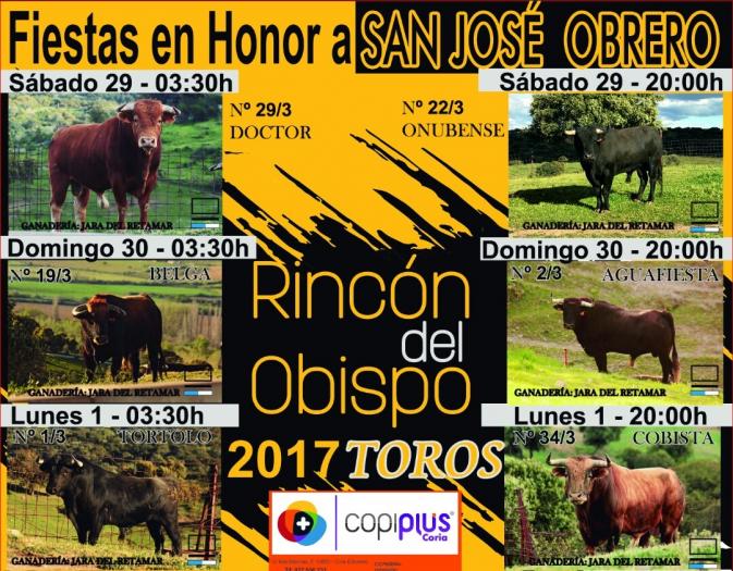 Rincón del Obispo celebrará a partir del día 28 las fiestas en honor a San José Obrero con la lidia de seis toros
